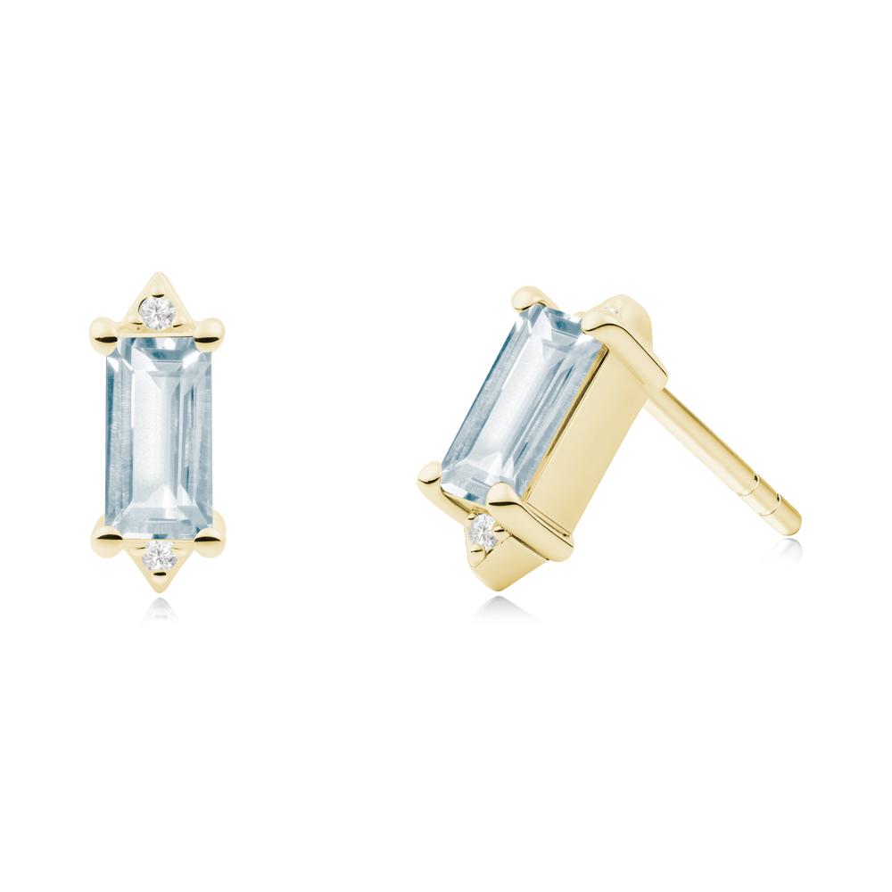 Minimalist Baguette Aquamarine Stud Earrings - LUO Jewelry #metal_18k yellow gold