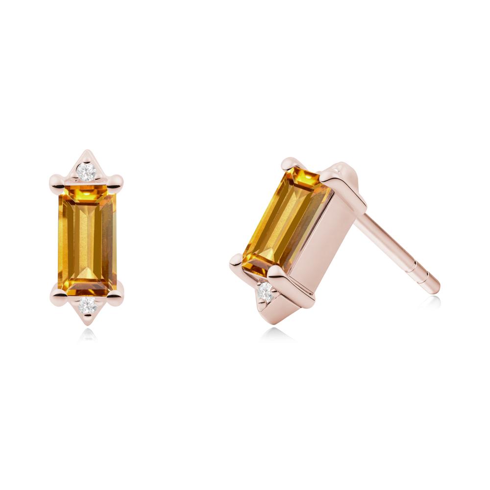 Minimalist Baguette Citrine Stud Earrings - LUO Jewelry #metal_14k rose gold