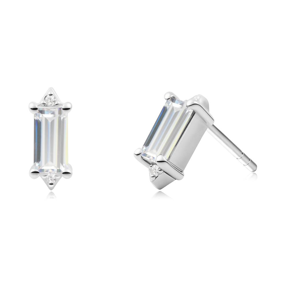 Minimalist Baguette Cubic Zirconia Stud Earrings - LUO Jewelry #metal_14k white gold