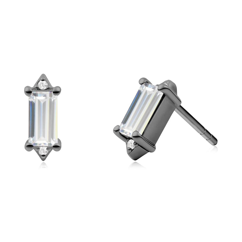 Minimalist Baguette Cubic Zirconia Stud Earrings - LUO Jewelry #metal_black finish sterling silver