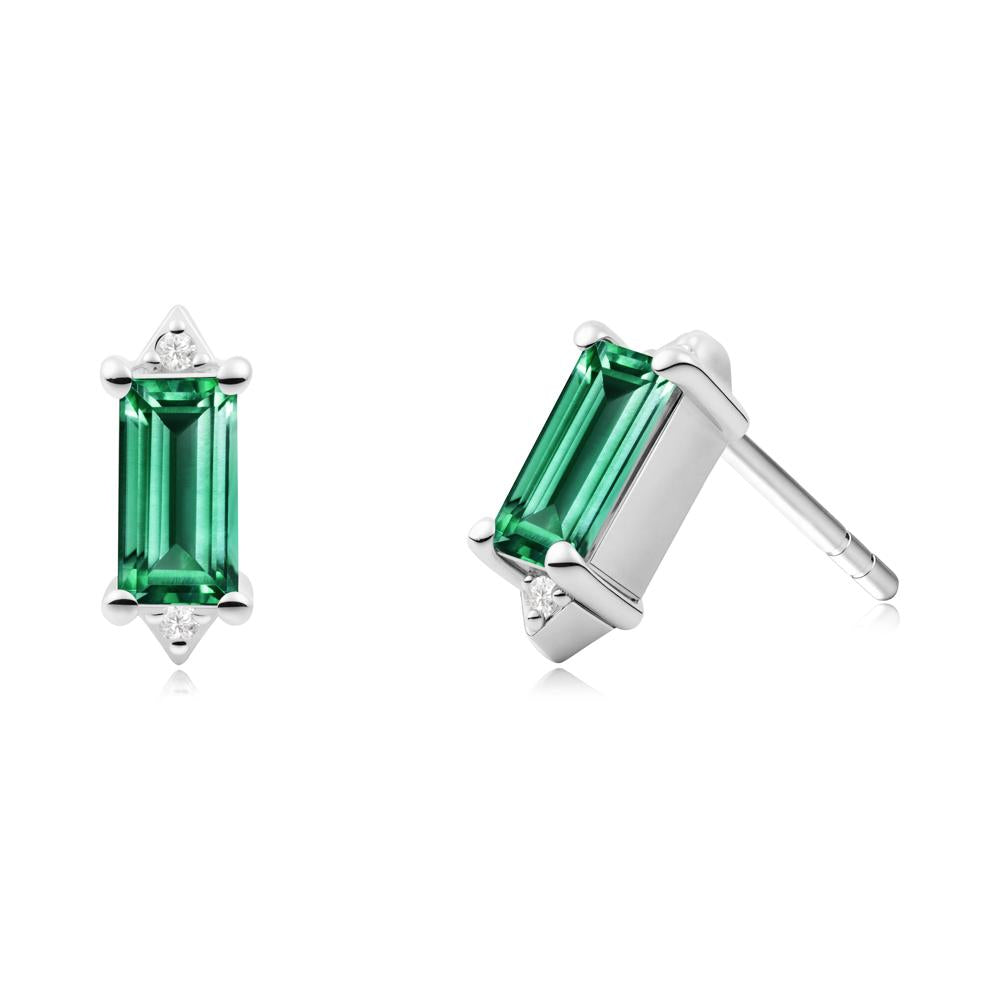 Minimalist Baguette Emerald Stud Earrings - LUO Jewelry #metal_14k white gold