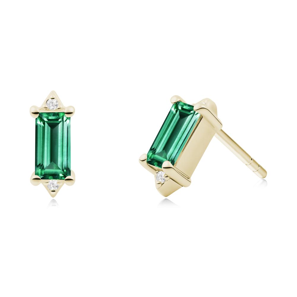 Minimalist Baguette Emerald Stud Earrings - LUO Jewelry #metal_14k yellow gold