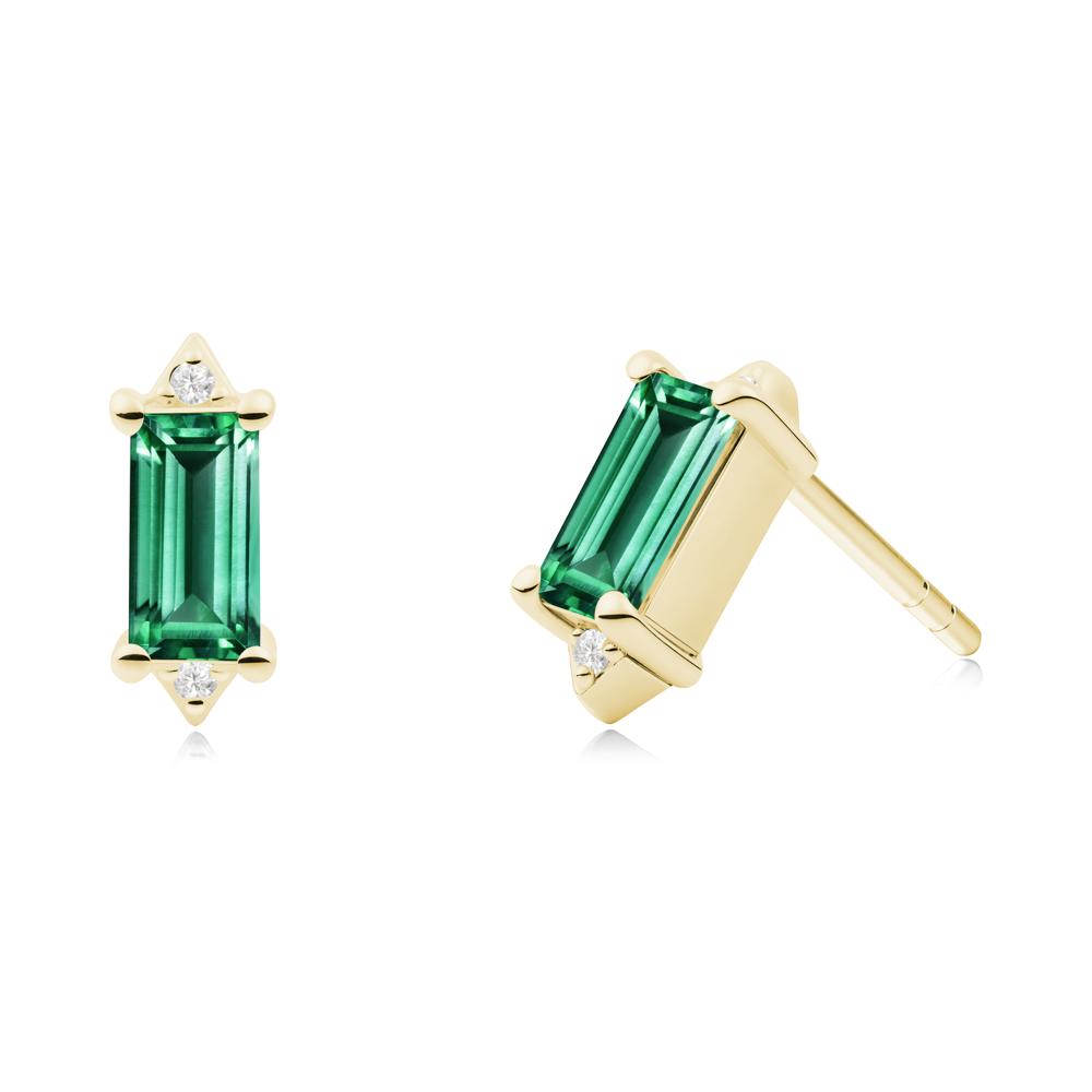 Minimalist Baguette Emerald Stud Earrings - LUO Jewelry #metal_18k yellow gold