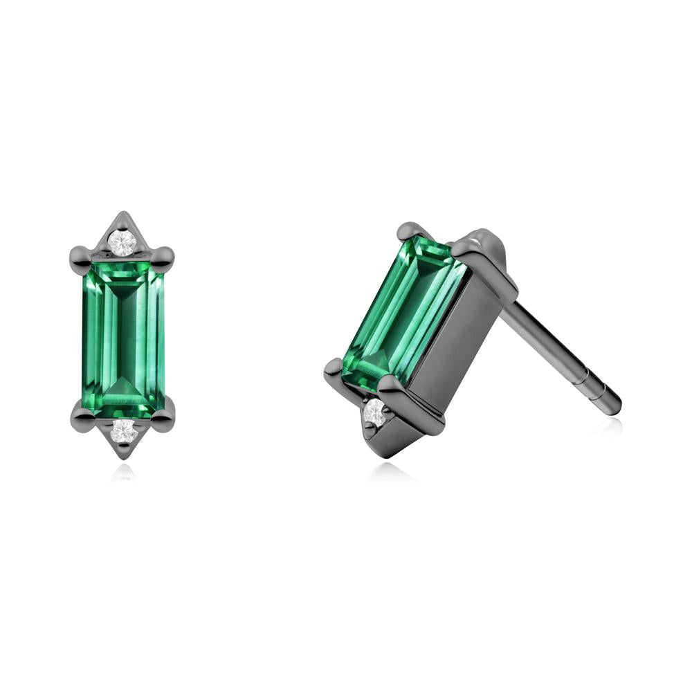 Minimalist Baguette Emerald Stud Earrings - LUO Jewelry #metal_black finish sterling silver