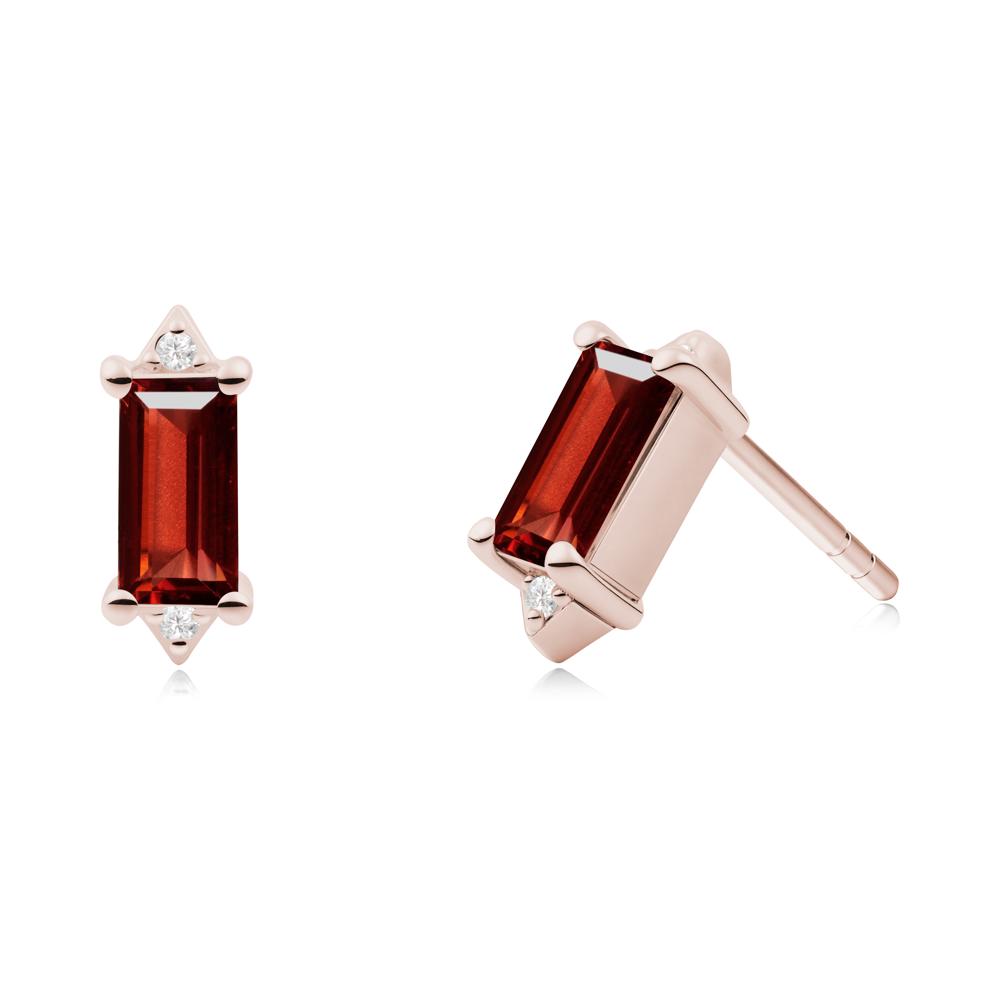 Minimalist Baguette Garnet Stud Earrings - LUO Jewelry #metal_14k rose gold