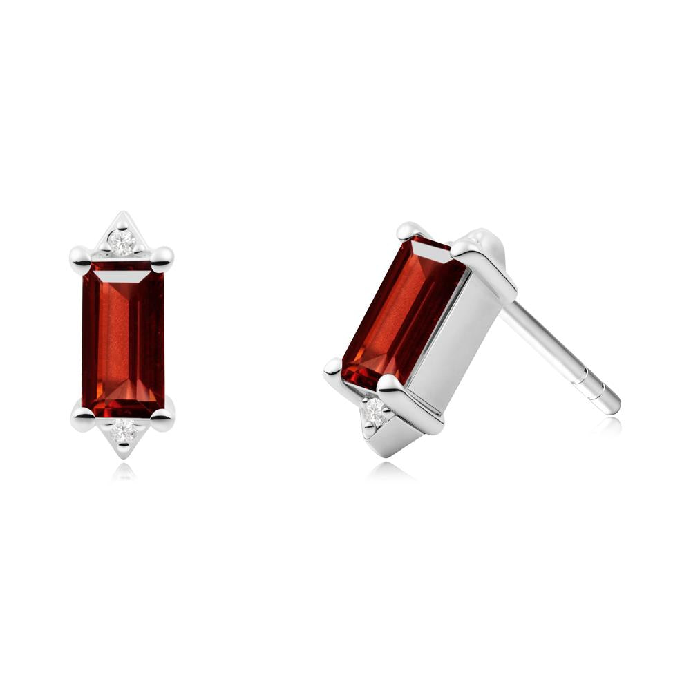 Minimalist Baguette Garnet Stud Earrings - LUO Jewelry #metal_14k white gold