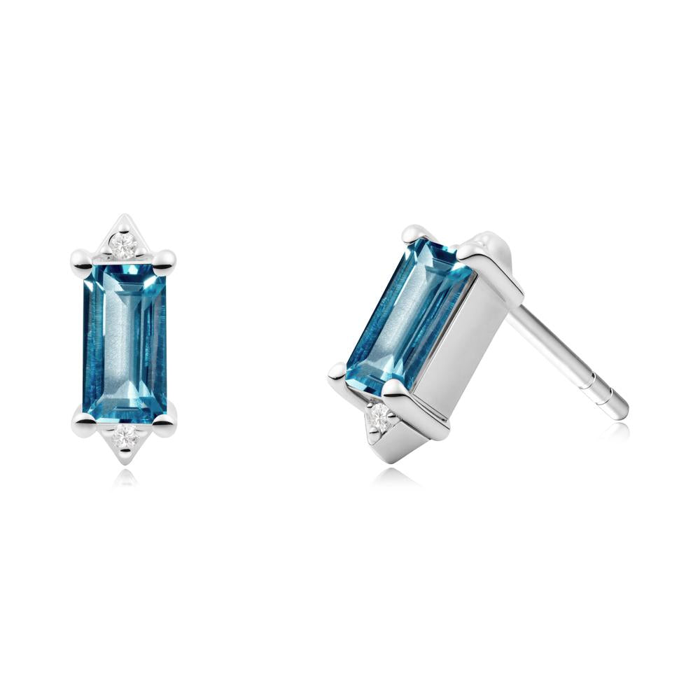 Minimalist Baguette London Blue Topaz Stud Earrings - LUO Jewelry #metal_14k white gold