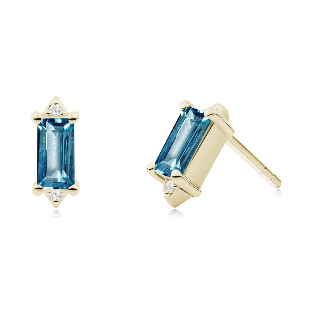 Minimalist Baguette London Blue Topaz Stud Earrings - LUO Jewelry #metal_14k yellow gold