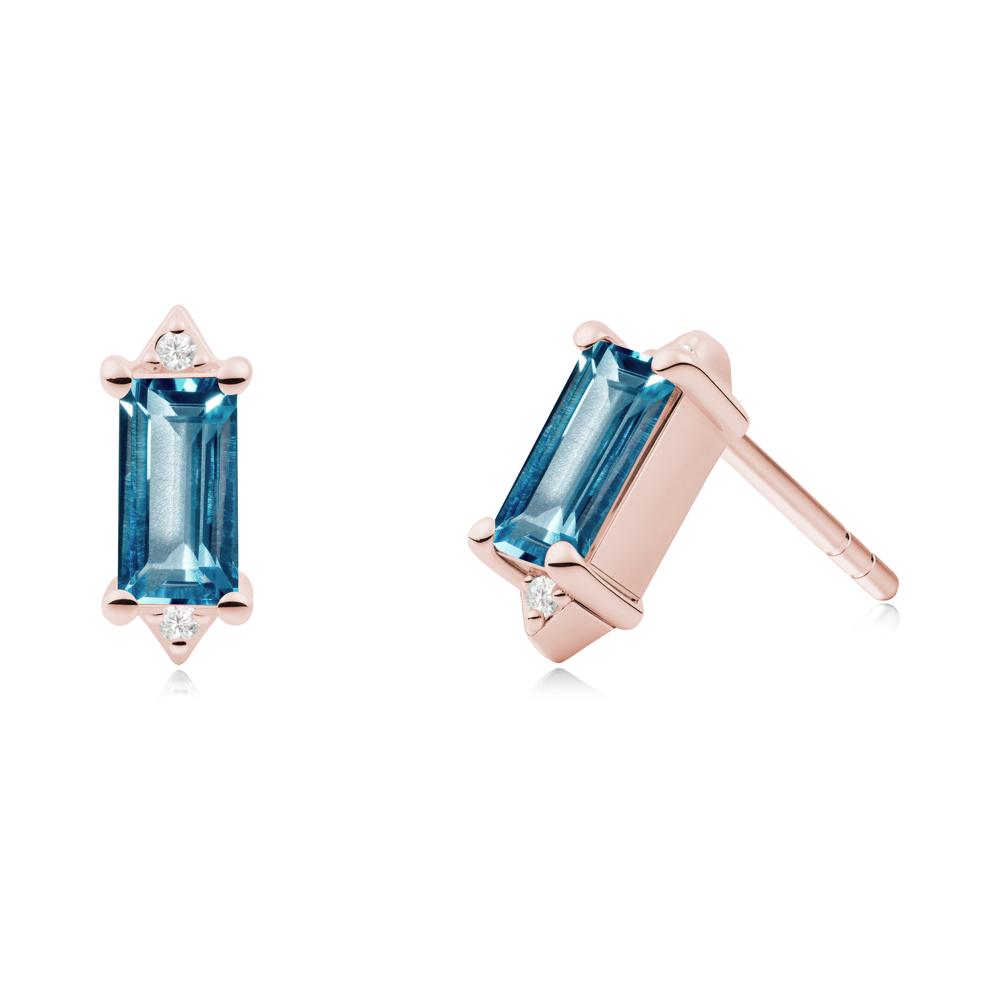 Minimalist Baguette London Blue Topaz Stud Earrings - LUO Jewelry #metal_18k rose gold