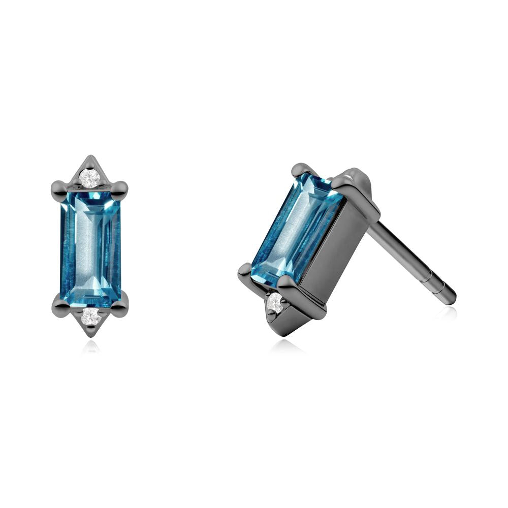 Minimalist Baguette London Blue Topaz Stud Earrings - LUO Jewelry #metal_black finish sterling silver