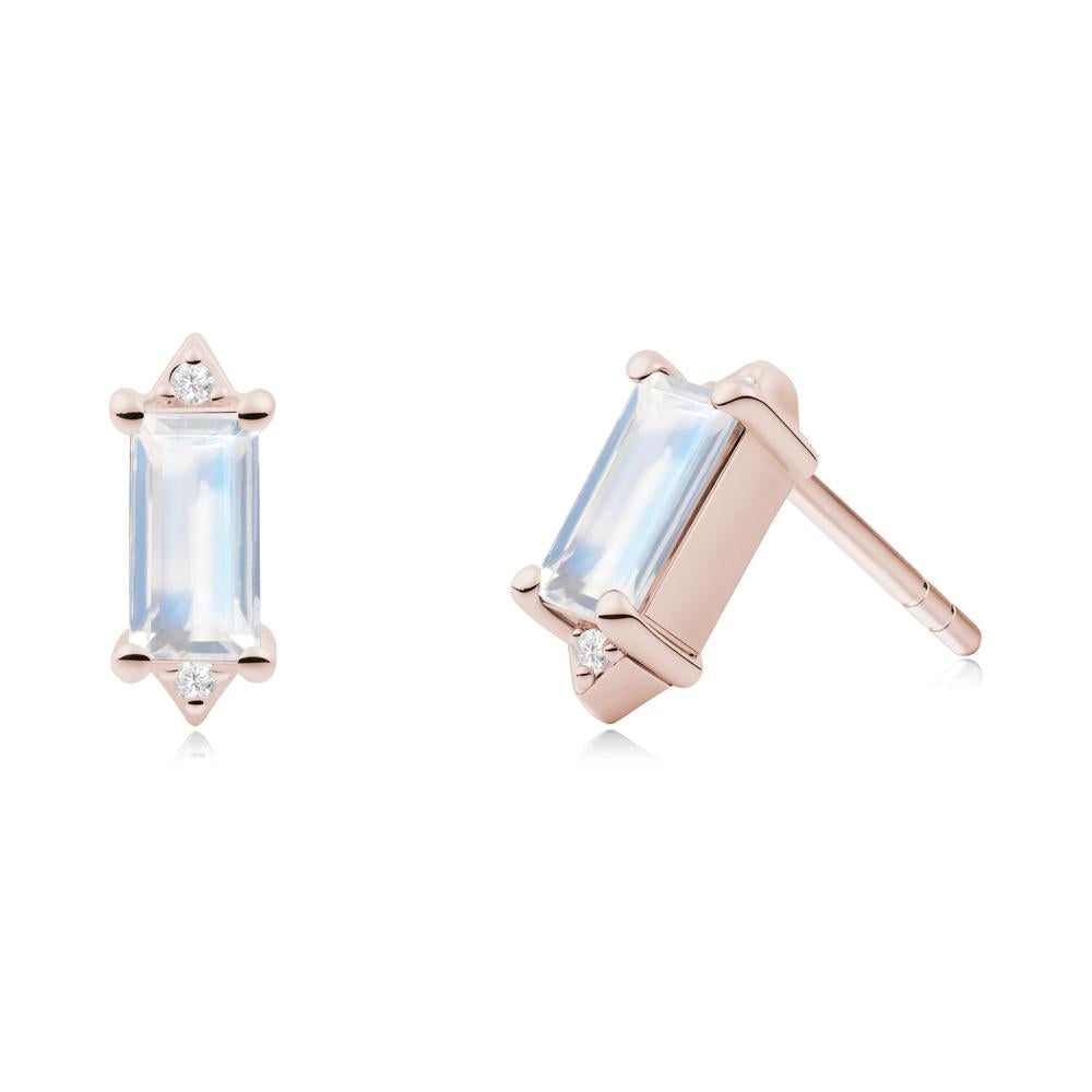 Minimalist Baguette Moonstone Stud Earrings - LUO Jewelry #metal_14k rose gold