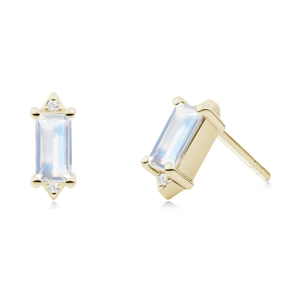Minimalist Baguette Moonstone Stud Earrings - LUO Jewelry #metal_14k yellow gold
