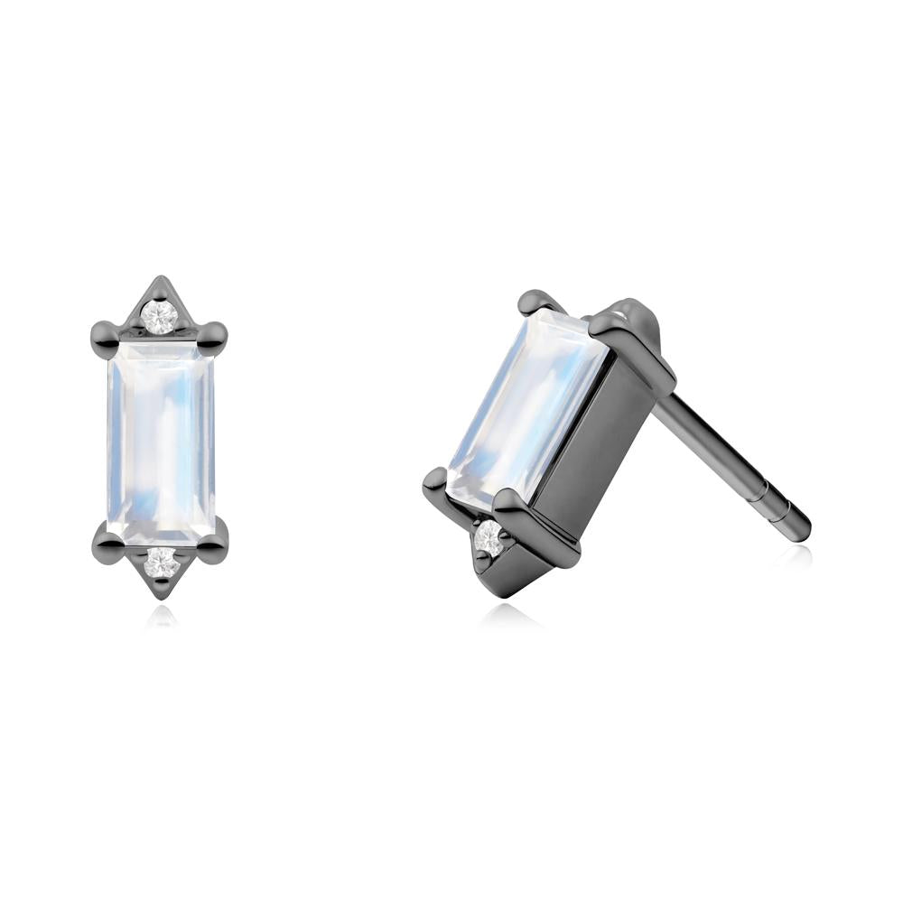 Minimalist Baguette Moonstone Stud Earrings - LUO Jewelry #metal_black finish sterling silver