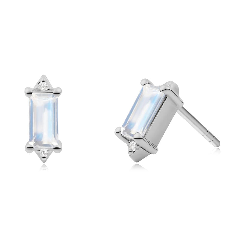 Minimalist Baguette Moonstone Stud Earrings - LUO Jewelry #metal_platinum