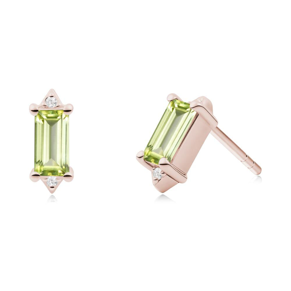 Minimalist Baguette Peridot Stud Earrings - LUO Jewelry #metal_14k rose gold