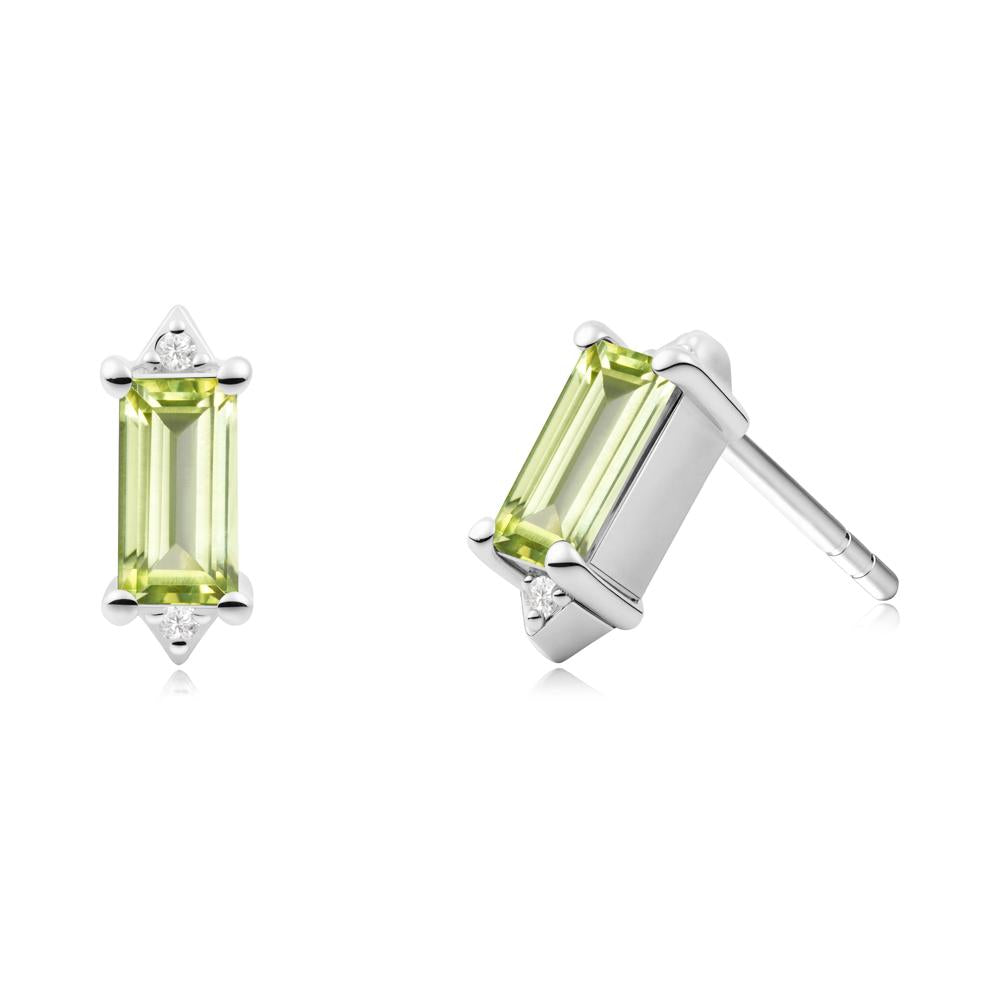 Minimalist Baguette Peridot Stud Earrings - LUO Jewelry #metal_18k white gold