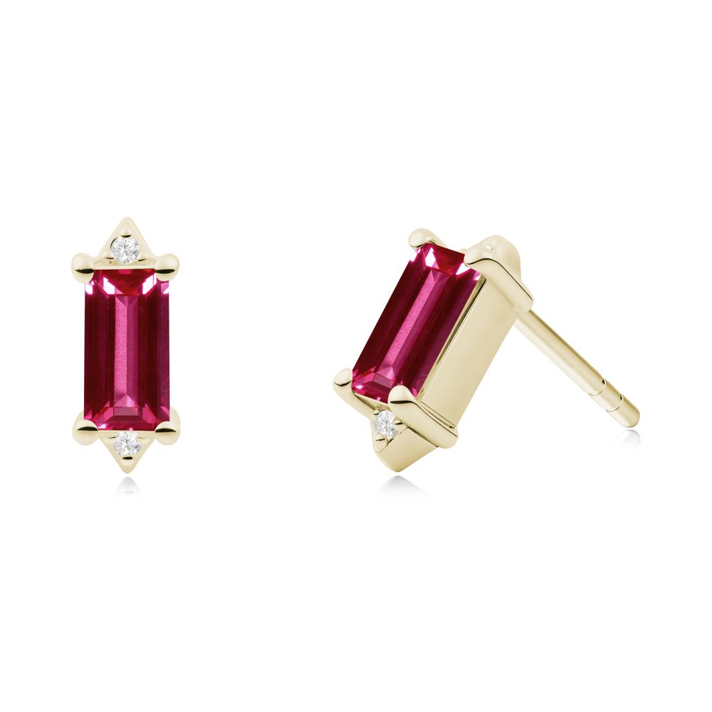 Minimalist Baguette Ruby Stud Earrings - LUO Jewelry #metal_14k yellow gold
