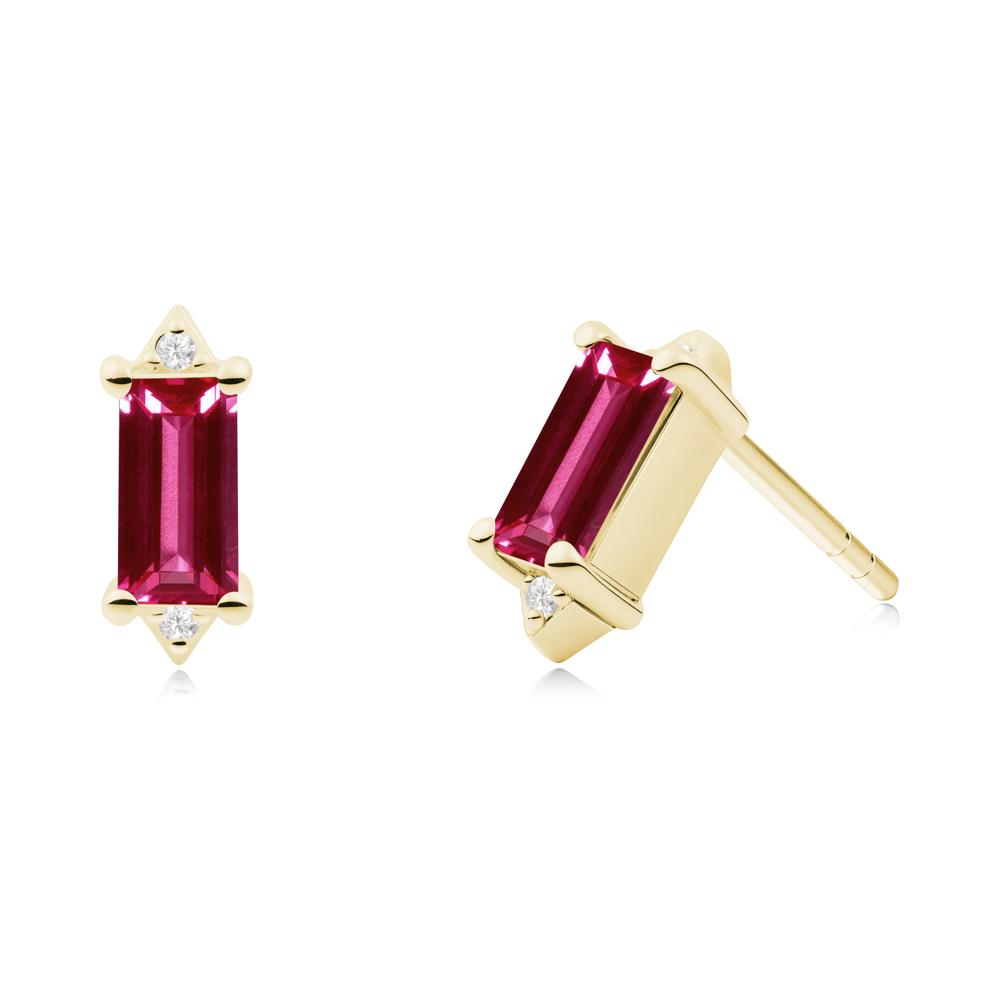 Minimalist Baguette Ruby Stud Earrings - LUO Jewelry #metal_18k yellow gold