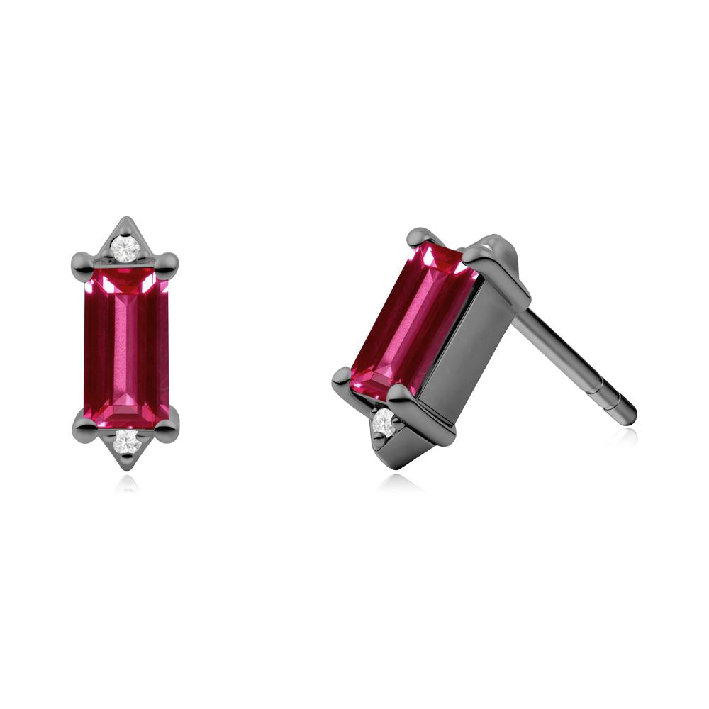 Minimalist Baguette Ruby Stud Earrings - LUO Jewelry #metal_black finish sterling silver