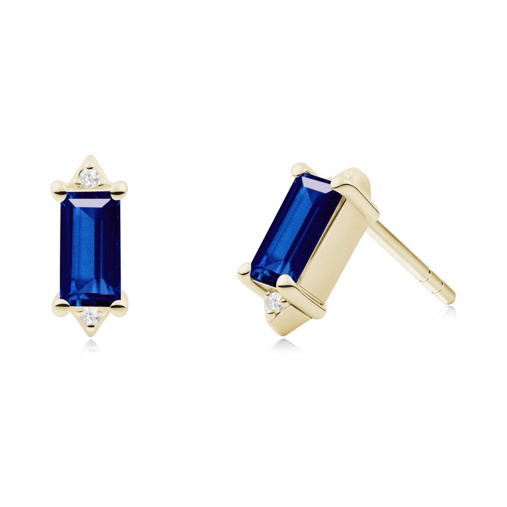 Minimalist Baguette Sapphire Stud Earrings - LUO Jewelry #metal_14k yellow gold