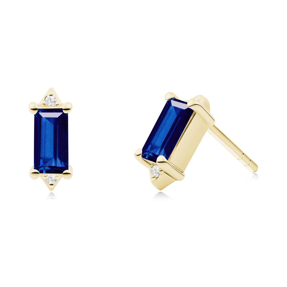 Minimalist Baguette Sapphire Stud Earrings - LUO Jewelry #metal_18k yellow gold