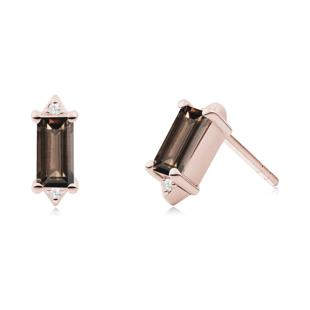 Minimalist Baguette Smoky Quartz Stud Earrings - LUO Jewelry #metal_14k rose gold