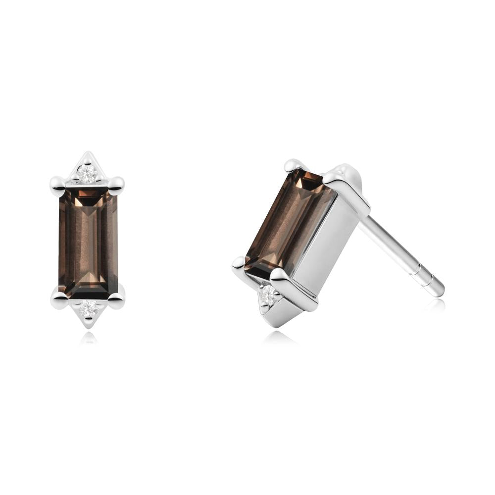 Minimalist Baguette Smoky Quartz Stud Earrings - LUO Jewelry #metal_14k white gold