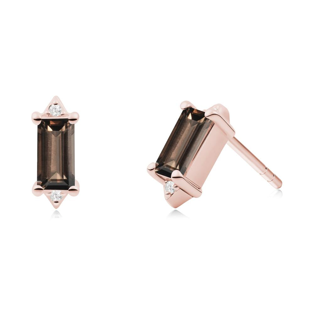 Minimalist Baguette Smoky Quartz Stud Earrings - LUO Jewelry #metal_18k rose gold