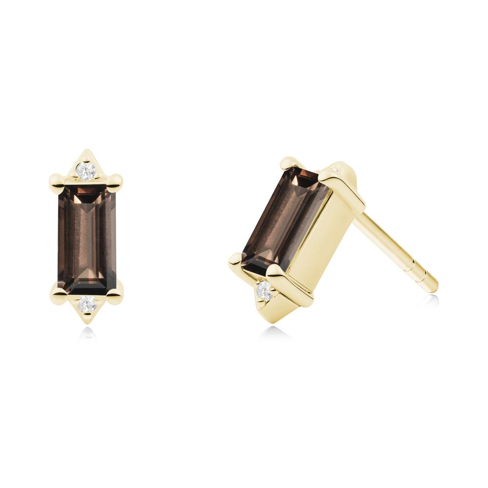 Minimalist Baguette Smoky Quartz Stud Earrings - LUO Jewelry #metal_18k yellow gold