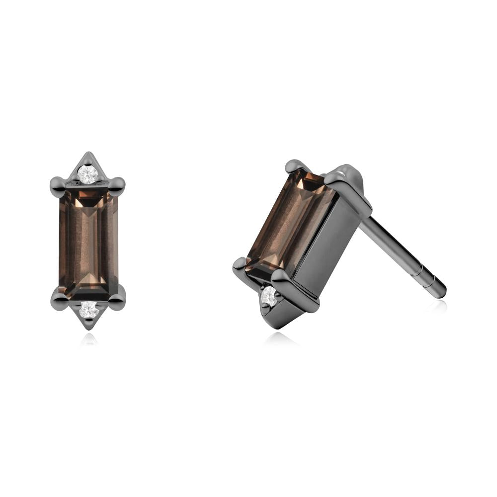 Minimalist Baguette Smoky Quartz Stud Earrings - LUO Jewelry #metal_black finish sterling silver