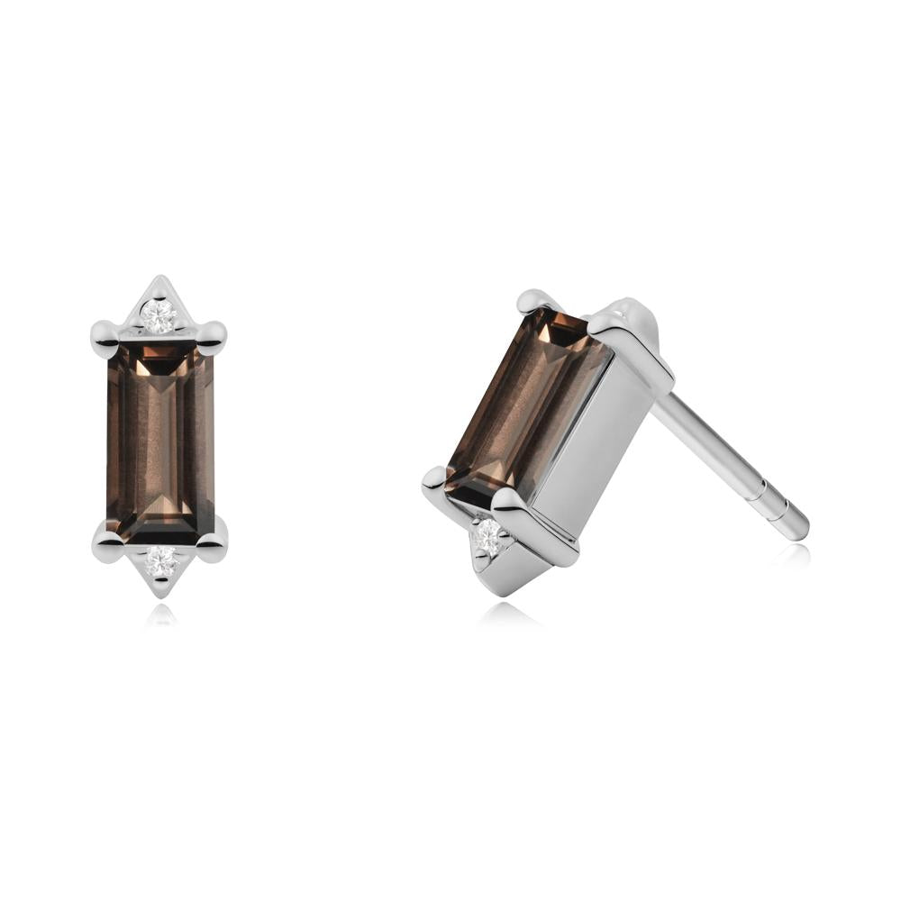 Minimalist Baguette Smoky Quartz Stud Earrings - LUO Jewelry #metal_platinum