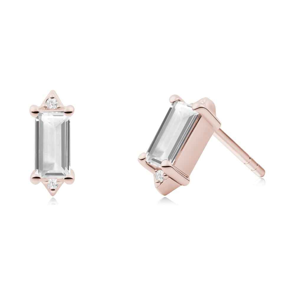 Minimalist Baguette White Topaz Stud Earrings - LUO Jewelry #metal_14k rose gold