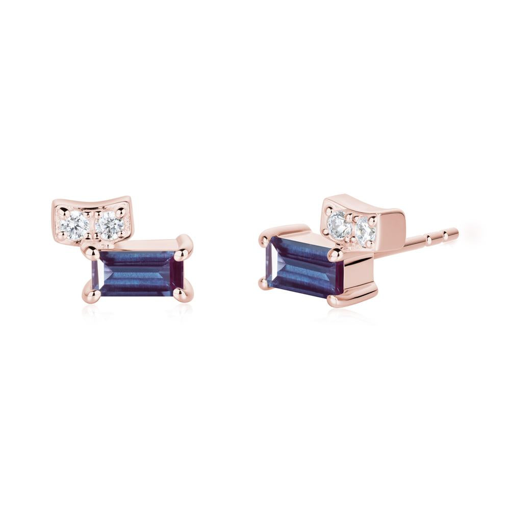 Baguette Alexandrite Stud Earrings - LUO Jewelry #metal_18k rose gold