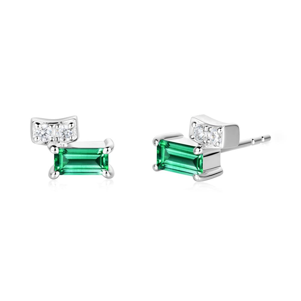 Baguette Emerald Stud Earrings - LUO Jewelry #metal_18k white gold