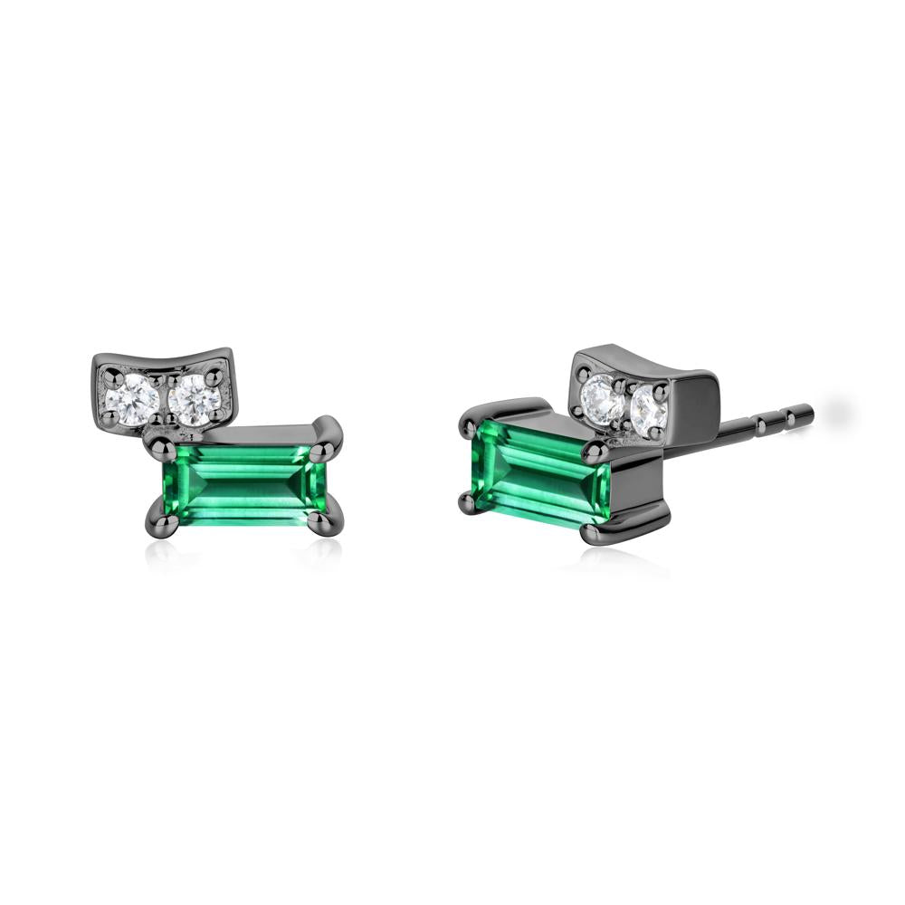 Baguette Emerald Stud Earrings - LUO Jewelry #metal_black finish sterling silver