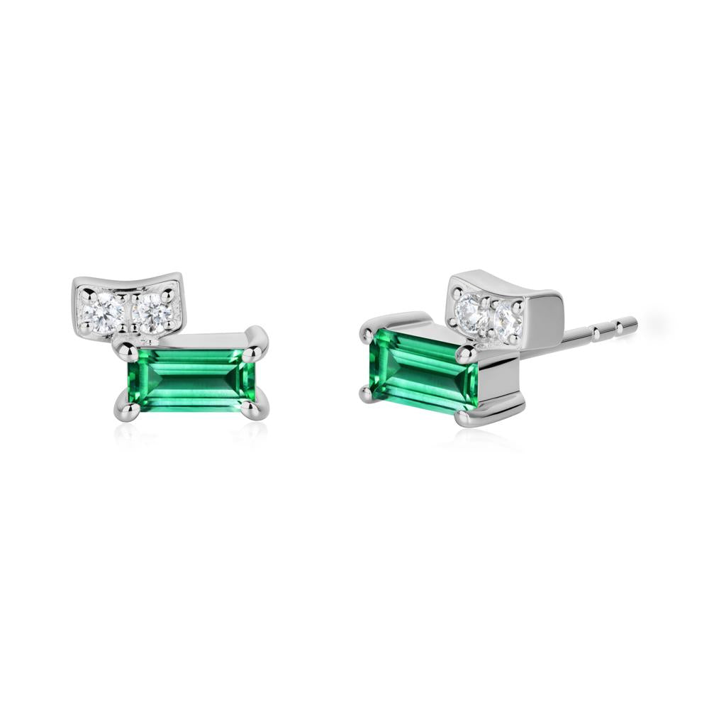 Baguette Emerald Stud Earrings - LUO Jewelry #metal_platinum