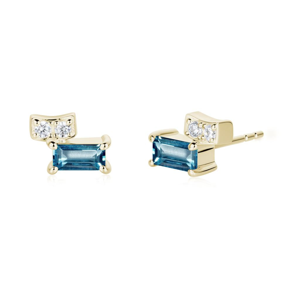 Horizon Tilted Baguette London Blue Topaz Earrings - LUO Jewelry #metal_14k yellow gold