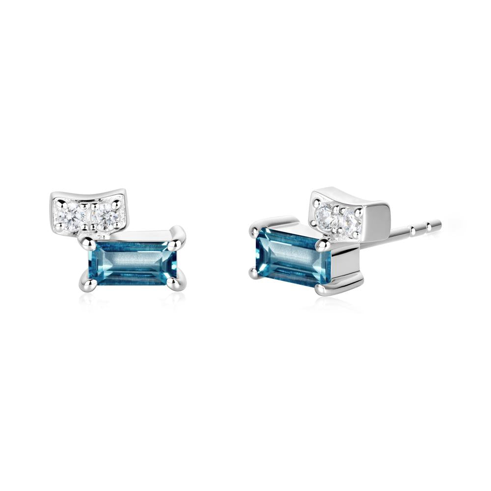 Horizon Tilted Baguette London Blue Topaz Earrings - LUO Jewelry #metal_18k white gold
