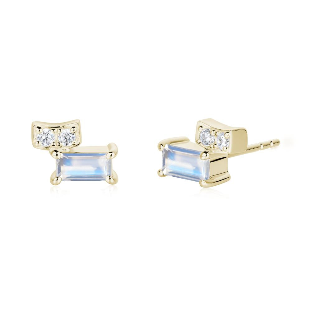 Baguette Moonstone Stud Earrings - LUO Jewelry #metal_14k yellow gold