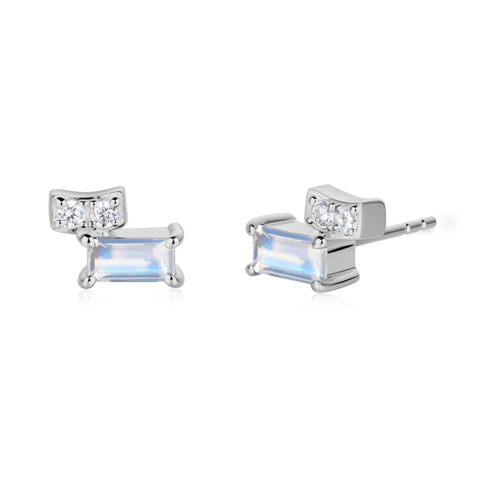 Baguette Moonstone Stud Earrings - LUO Jewelry #metal_platinum