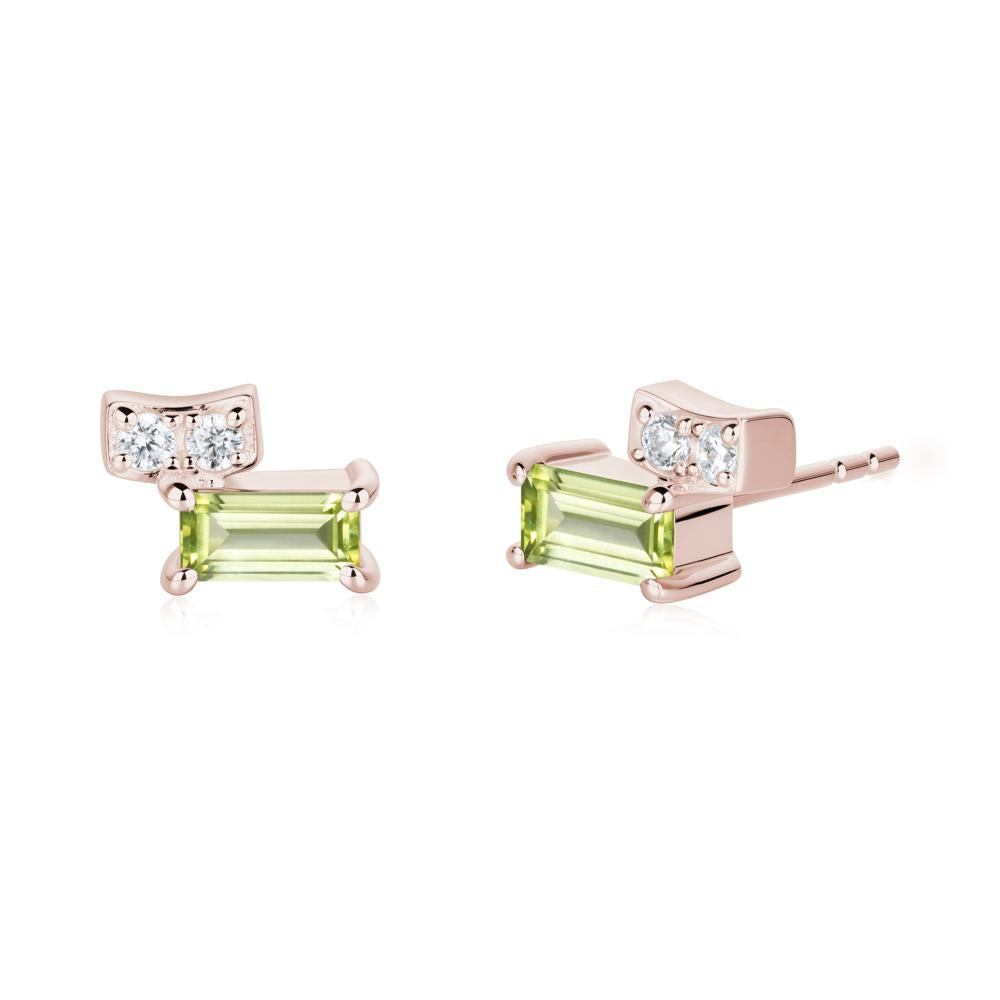 Horizon Tilted Baguette Peridot Earrings - LUO Jewelry #metal_14k rose gold