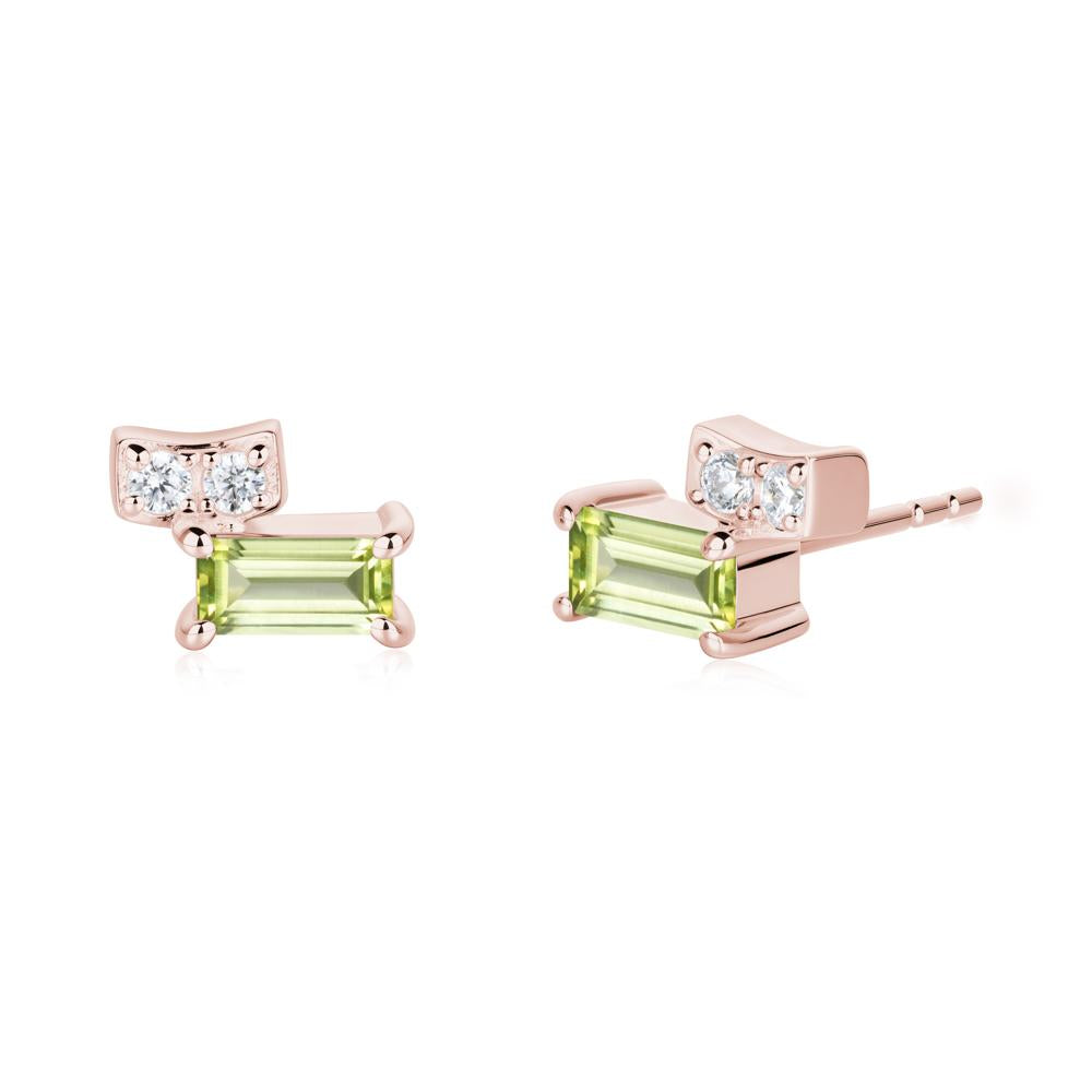 Horizon Tilted Baguette Peridot Earrings - LUO Jewelry #metal_18k rose gold