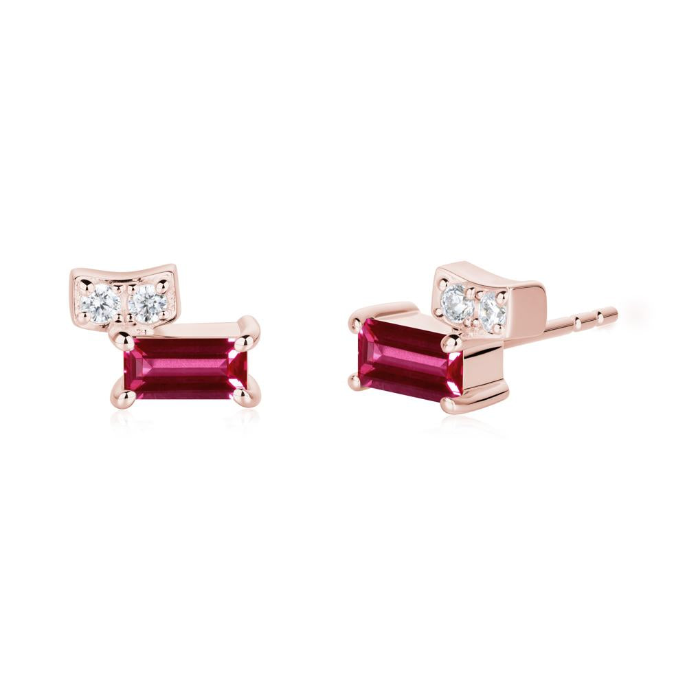 Horizon Tilted Baguette Ruby Earrings - LUO Jewelry #metal_18k rose gold