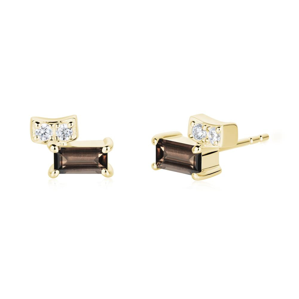 Baguette Smoky Quartz Stud Earrings - LUO Jewelry #metal_18k yellow gold