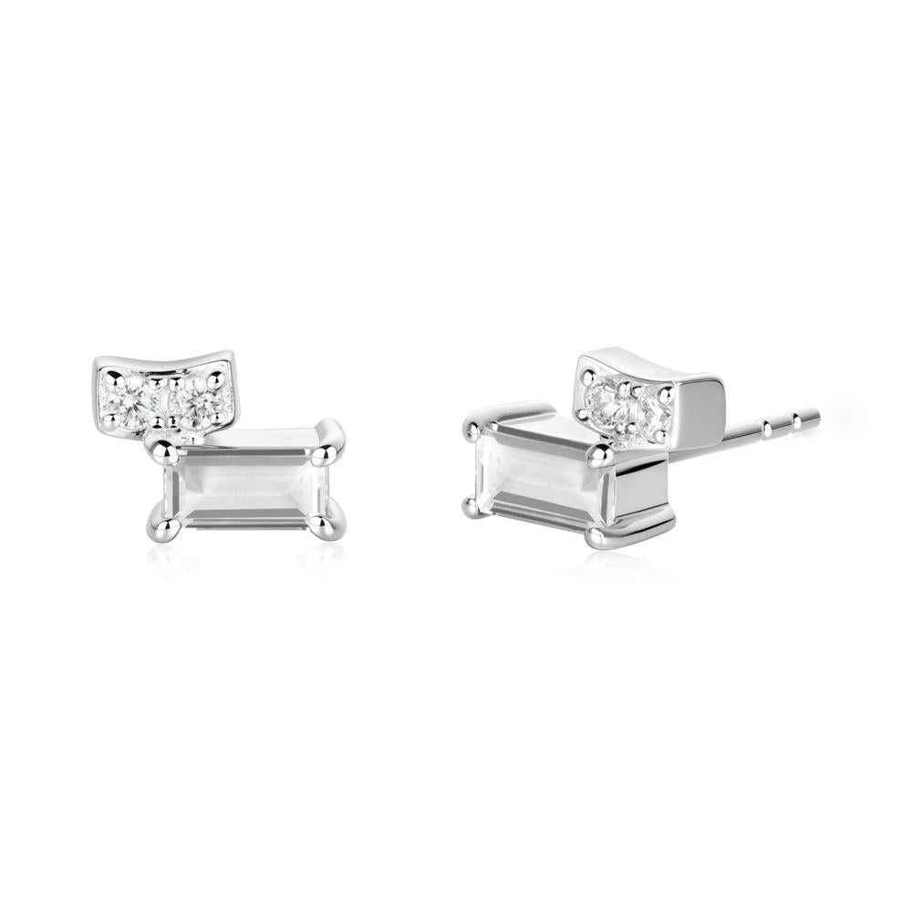 Horizon Tilted Baguette White Topaz Earrings - LUO Jewelry #metal_14k white gold
