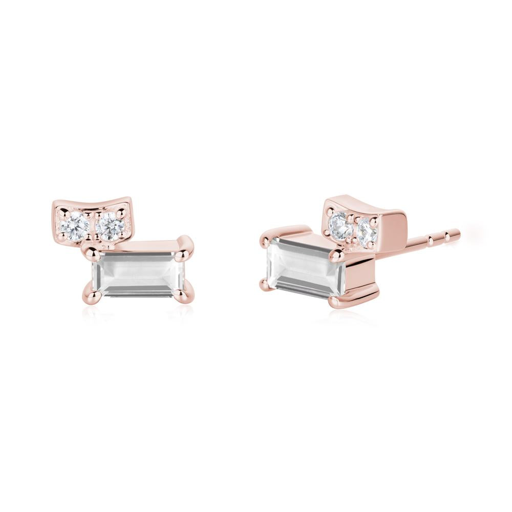 Horizon Tilted Baguette White Topaz Earrings - LUO Jewelry #metal_18k rose gold