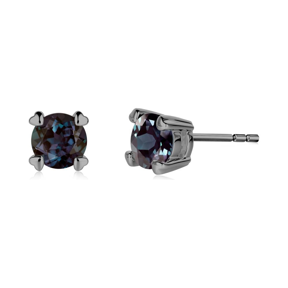Heart Prongs Solitaire Alexandrite Earrings - LUO Jewelry #metal_black finish sterling silver