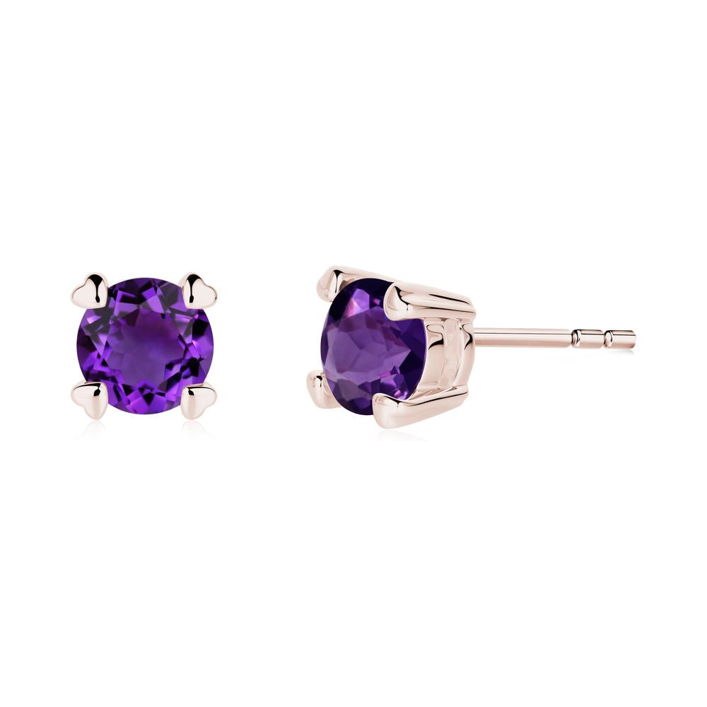 Amethyst Stud Earrings with Heart Prongs - LUO Jewelry #metal_14k rose gold