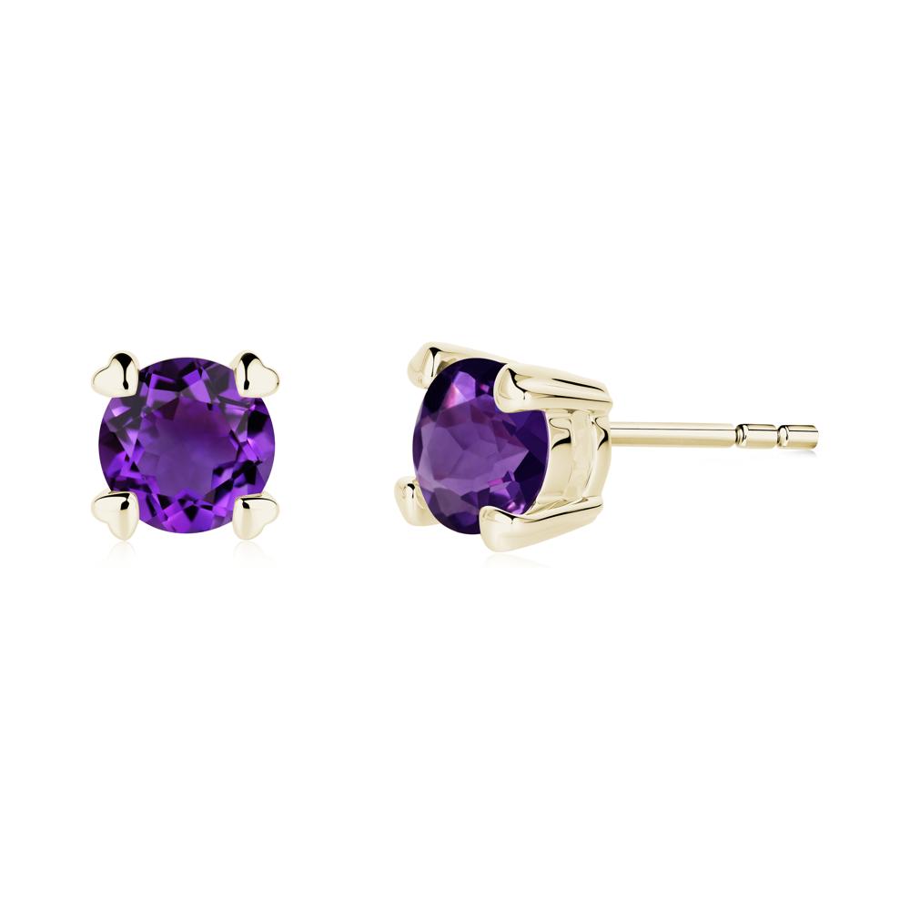 Amethyst Stud Earrings with Heart Prongs - LUO Jewelry #metal_14k yellow gold