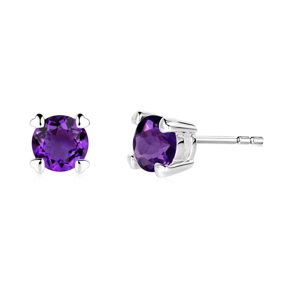 Amethyst Stud Earrings with Heart Prongs - LUO Jewelry #metal_18k white gold